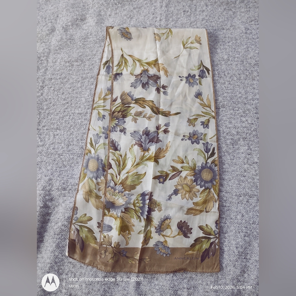 Ann Taylor Floral Silk Scarf  Earthy Tones Elegant Vintage